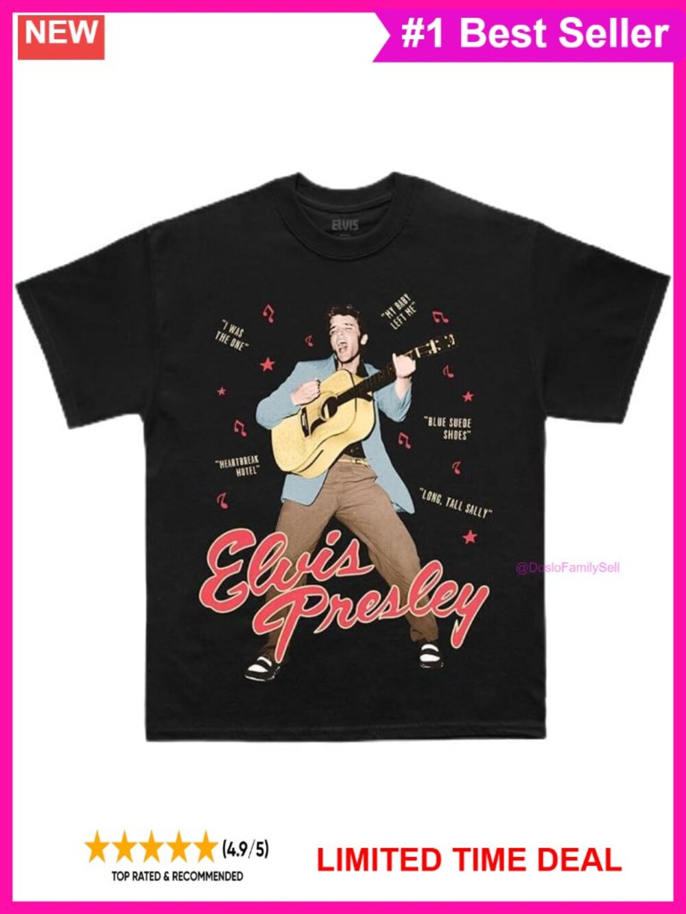 Official Elvis Presley Lyric Graphic T-Shirt 100% Cotton Unisex Classic Fit